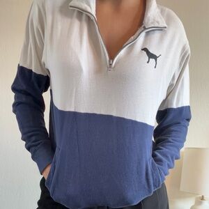 Women's Navy and White Quarter-Zip Top